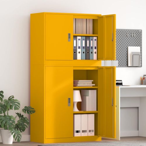 Шкаф за съхранение 2 бр. Горчично жълто 90 x 40 x 175 см