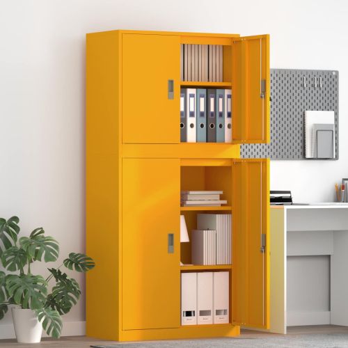 Шкаф за съхранение 2 бр. Горчично жълто 80 x 40 x 175 см