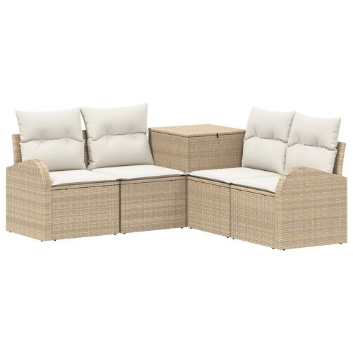 Комплект дивани 5 бр. Бежов и кремаво бял Полиротан и стомана