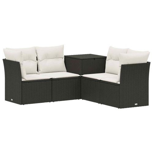 Комплект дивани 5 бр. Черно и кремаво бяло Полиротан и стомана
