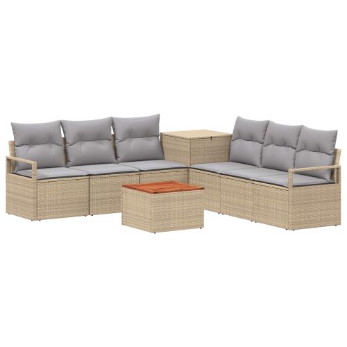 Комплект дивани 8 бр. Бежов и Светло Сив Полиротан и стомана