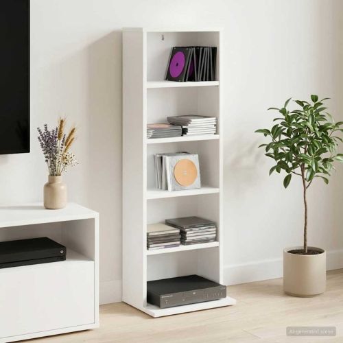 Кабинет за CD Бяло 33 x 23,5 x 97,5 см Инженерна дървесина