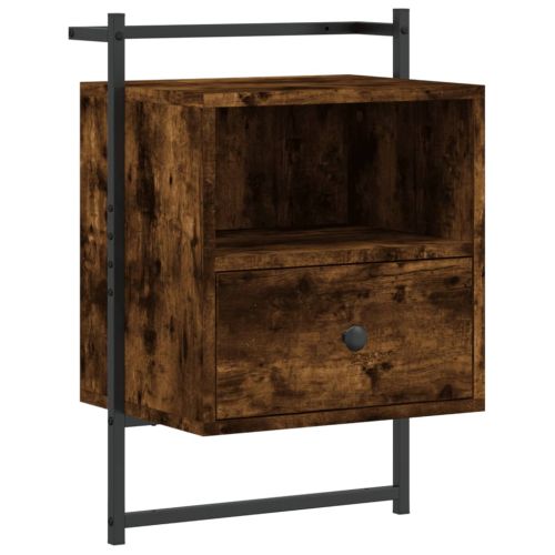 Нощно шкафче стенно опушен дъб 40x30x61 см инженерно дърво
