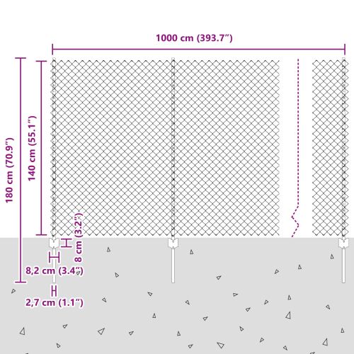 Оградна мрежа с пост 10 x 1,4 м ПВЦ-обработена стомана Сиво