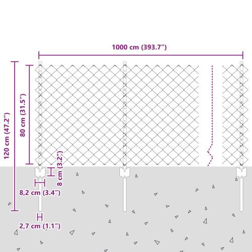 Оградна мрежа със стълб 10 x 0,8 m ПВЦ-обработена стомана Сиво