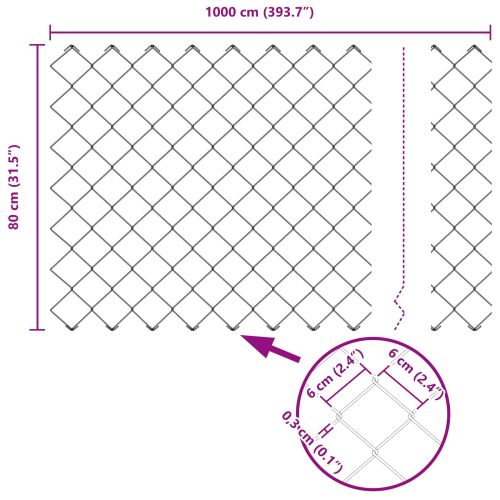 Оградна мрежа със стълб 10 x 0,8 m ПВЦ-обработена стомана Сиво