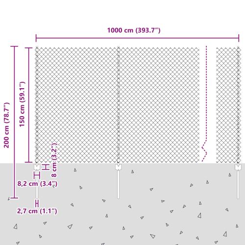 Оградна мрежа с пост 10 x 1,5 m ПВЦ-обработена стомана Сиво
