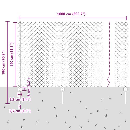 Оградна мрежа с пост 10 x 1,4 м ПВЦ-обработена стомана Сиво