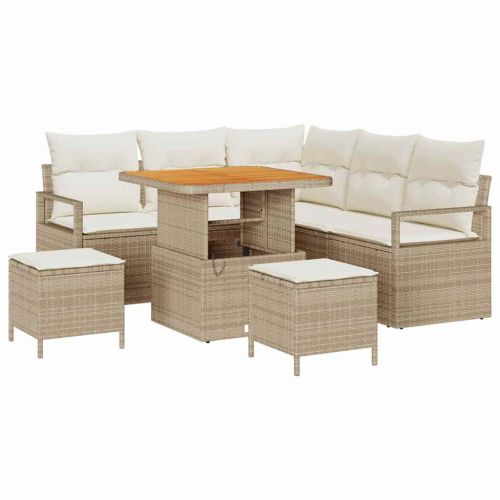 Градински Софа Комплект 8 бр. 7-Брой места Бежов и кремав