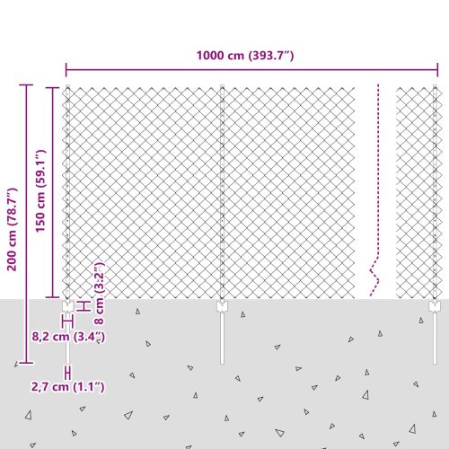 Оградна мрежа с пост 10 x 1,5 m ПВЦ-обработена стомана Сиво