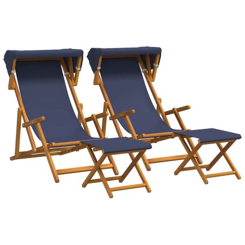 Шезлонг 4 pcs 3 позиция Плътно евкалиптово дърво Синьо