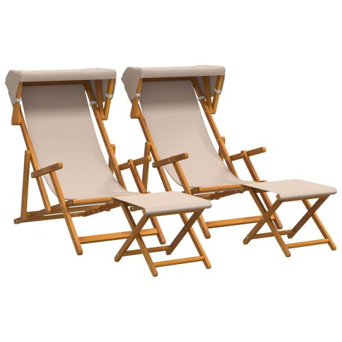 Шезлонг 4 pcs 3 позиция Плътно евкалиптово дърво Бежово