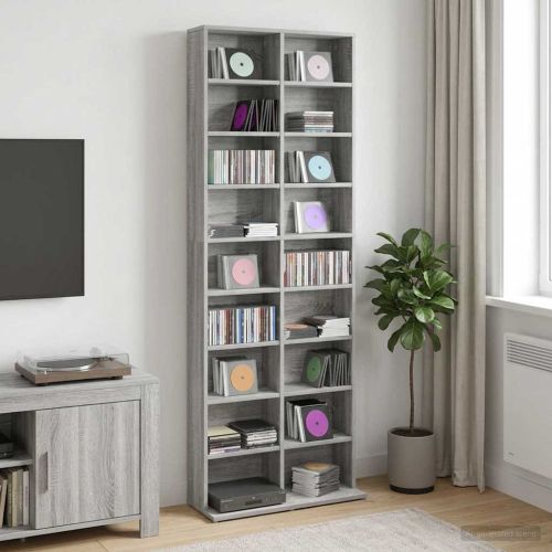 Кабинет за CD Сив Сонома 65 x 23,5 x 175 см Инженерна дървесина