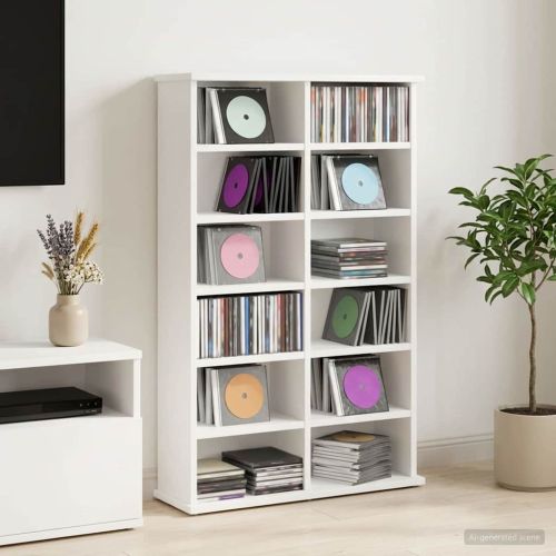 Кабинет за CD Бяло 60 x 17 x 92 см Инженерна дървесина