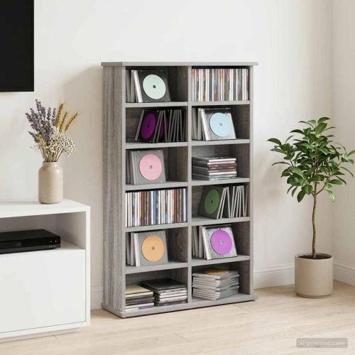 Кабинет за CD Сив Сонома 60 x 17 x 92 см Инженерна дървесина