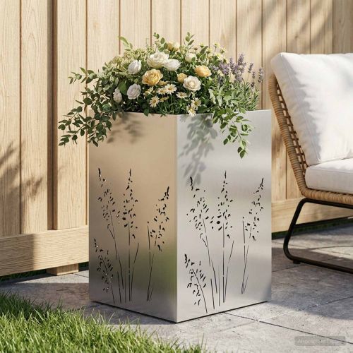 Градинска саксия Сребристо 50 x 50 x 75 cm Неръждаема стомана