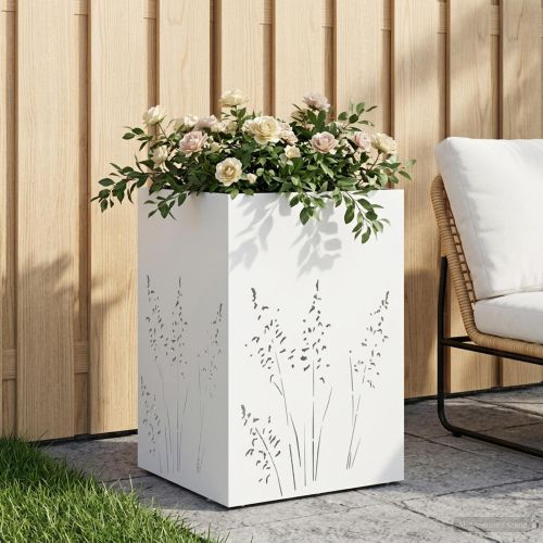 Градинска саксия Бяло 50 x 50 x 75 cm Студено валцована стомана