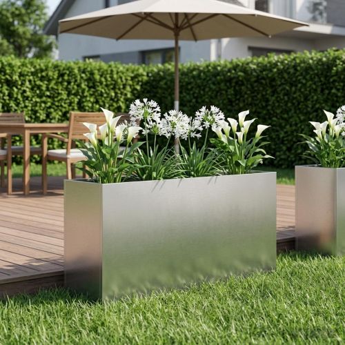 Градинска саксия Сребристо 100 x 30 x 40 см Неръждаема стомана