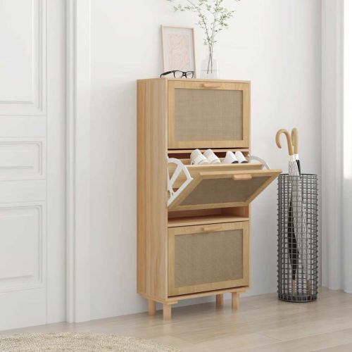Шкаф за обувки кафяв 52x25x115 см инженерно дърво и ратан