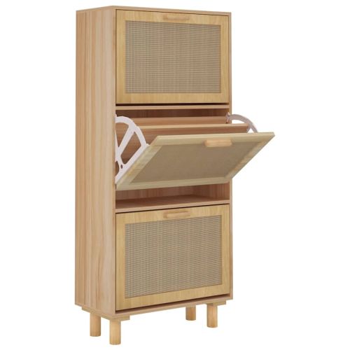 Шкаф за обувки кафяв 52x25x115 см инженерно дърво и ратан