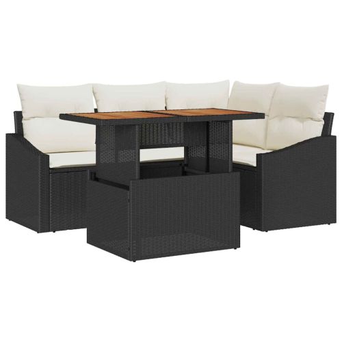Градински Софа Комплект 5 бр. Черно полиратан