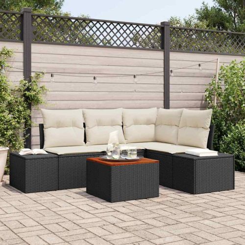 Градински Софа Комплект 5 бр. Черно полиратан
