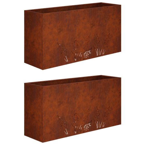 Градинска саксия 2 бр. Ръждясало 100 x 20 x 49 см