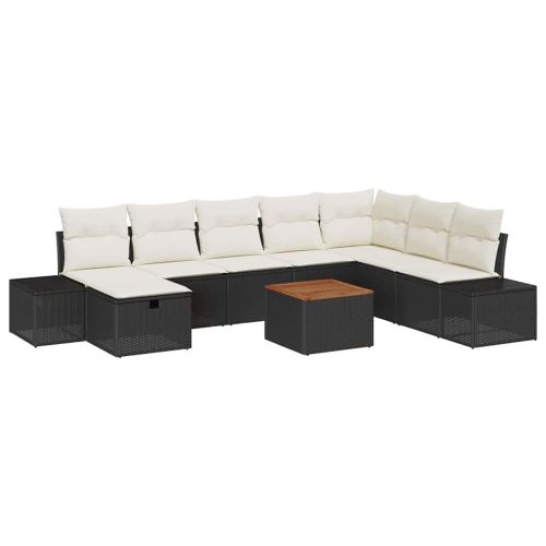Градински Софа Комплект 9 бр. Черно полиратан