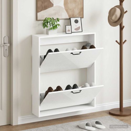 Стенно шкафче за обувки HAARLEM 71 x 17 x 86 см Бял гланц