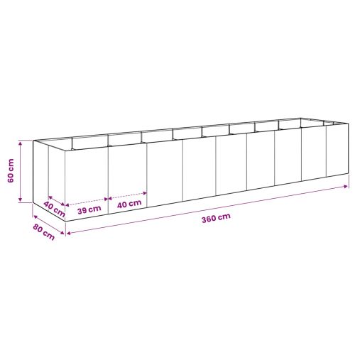 Градинска саксия Черно 360 x 80 x 60 см