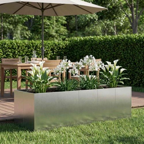 Градинска саксия Сребристо 200 x 80 x 60 см Неръждаема стомана