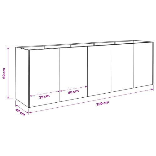 Градинска саксия Сребристо 200 x 40 x 60 см Неръждаема стомана