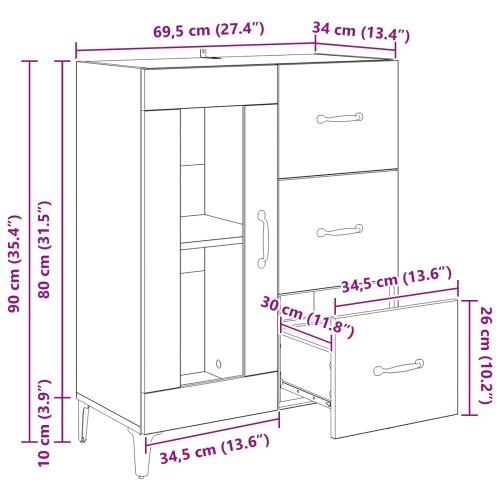 Служебен шкаф Дъб 69,5 x 34 x 90 см