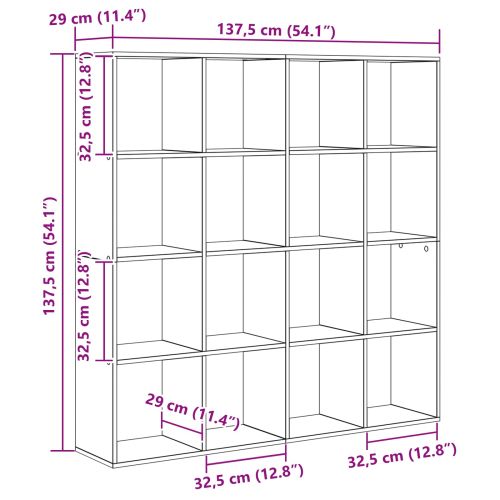Шкаф за книги 16 нива 137,5 x 29 x 137,5 см Инженерна дървесина
