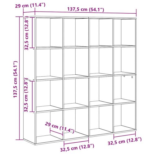 Шкаф за книги 16 нива 137,5 x 29 x 137,5 см Инженерна дървесина
