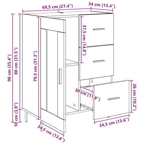 Служебен шкаф Дъб 69,5 x 34 x 90 см