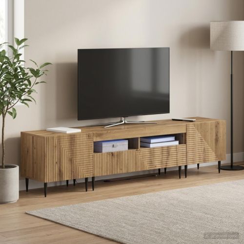 3 части LED ТВ шкаф Дъб артизан Инженерна дървесина