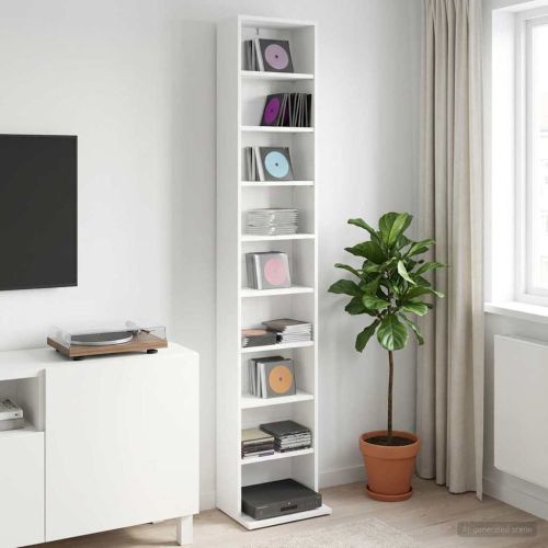 Кабинет за CD Бяло 33 x 23,5 x 175 см Инженерна дървесина