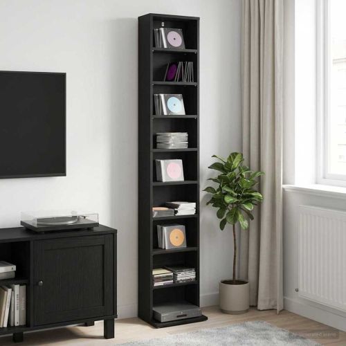 Кабинет за CD Черен дъб 33 x 23,5 x 175 см Инженерна дървесина