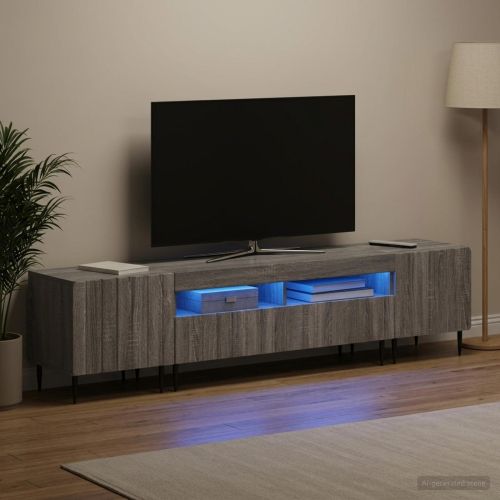 5 части LED ТВ шкаф Сив Сонома Инженерна дървесина