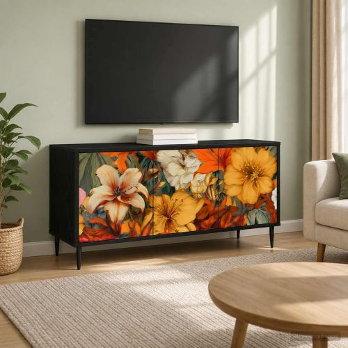 ТВ шкаф GENNEP 102 x 33 x 51 см Черен дъб Инженерна дървесина