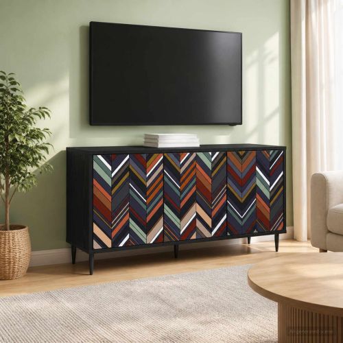 ТВ шкаф OMMEN 102 x 33 x 51 см Черен дъб Инженерна дървесина