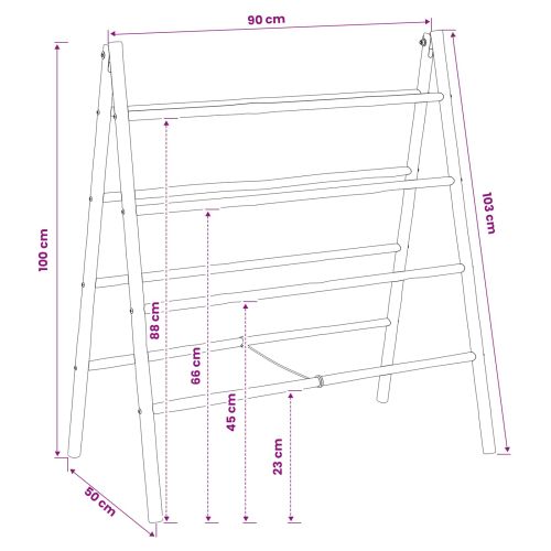 Двустранна стълба за одеяла Черно 90 x 50 x 100 cm Бамбук