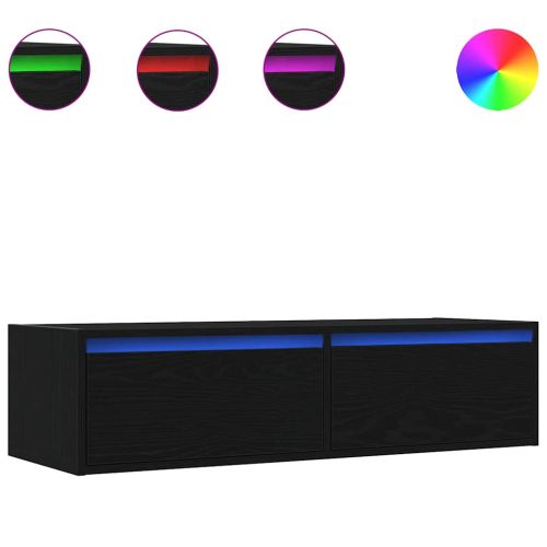ТВ шкаф с LED осветление, Черен дъб, 100X35,5x25 см