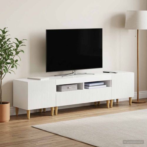 3 части LED ТВ шкаф ARNHEM 3 бр. Бял гланц Инженерна дървесина