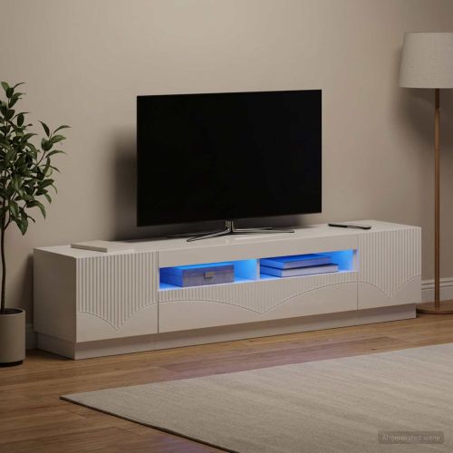 LED телевизионен кабинет HOORN 3 бр. Бял гланц