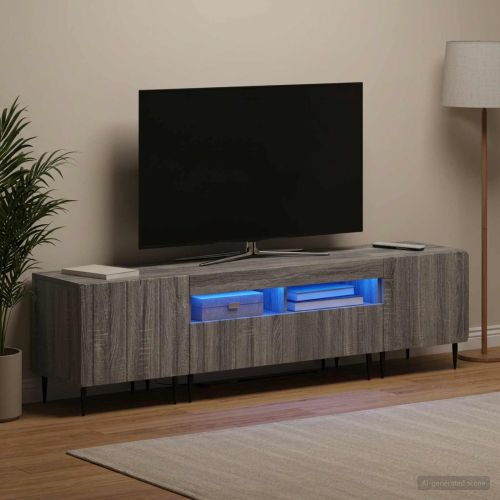 5 части LED ТВ шкаф Сив Сонома Инженерна дървесина