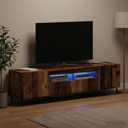 3 части LED ТВ шкаф Старо дърво Инженерна дървесина