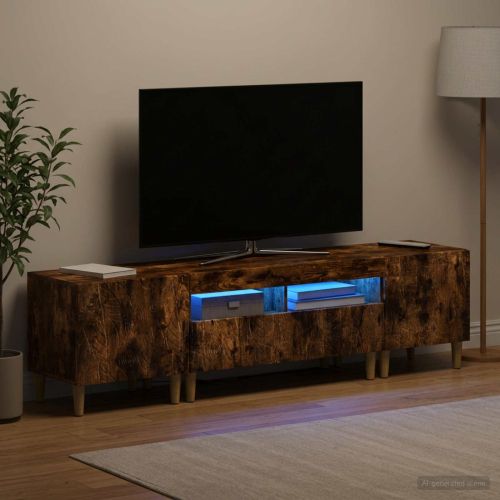 3 части LED ТВ шкаф DELFT Опушен дъб Инженерна дървесина