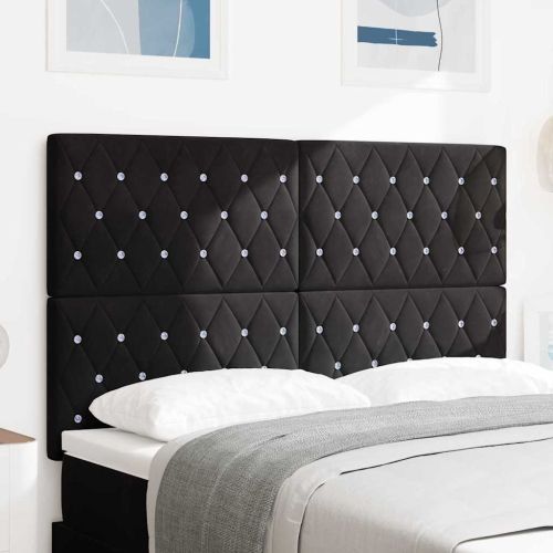 LED глава с LED ленти с таблото Черен 144 см Кадифе